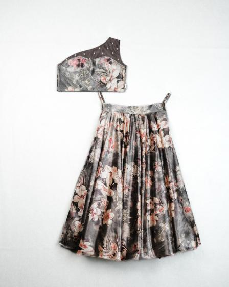 Velvet one sholuder top and Skirt